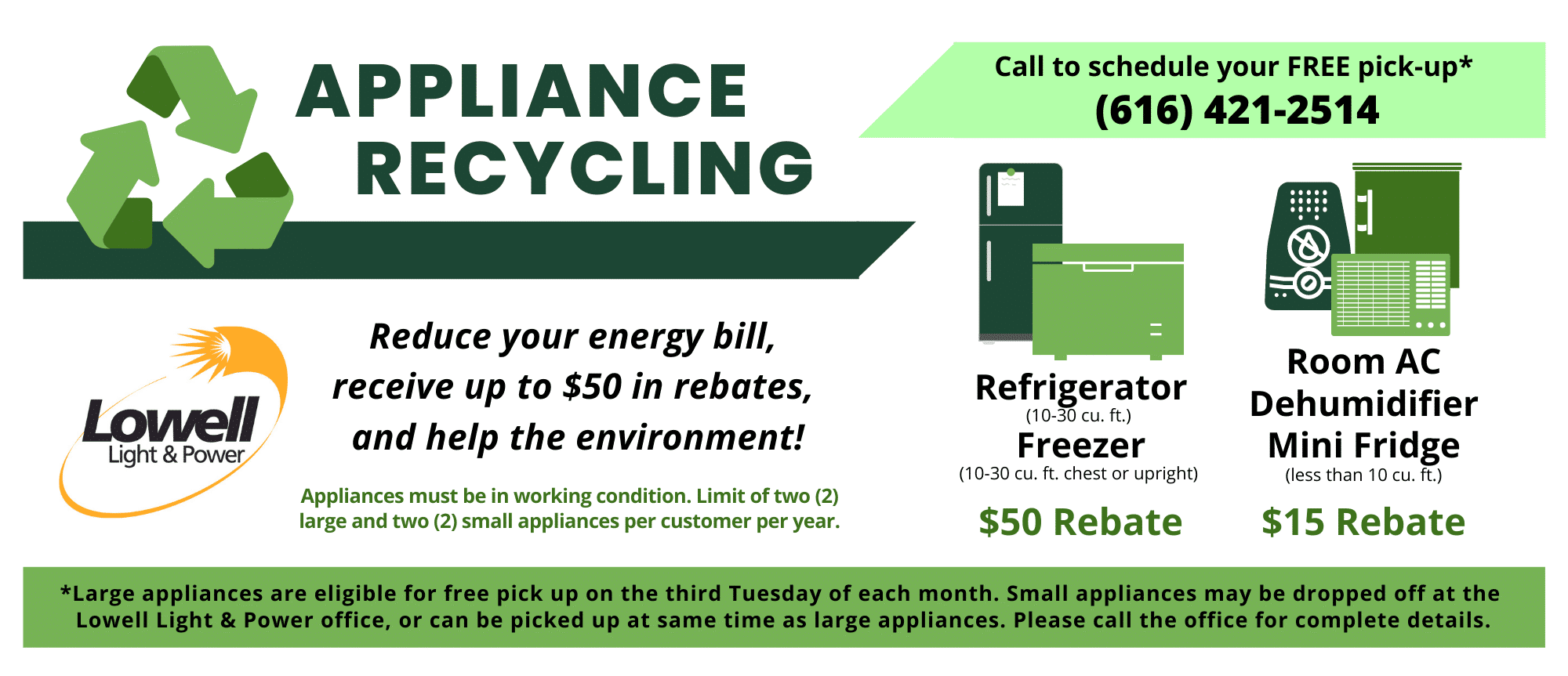 Appliance Recycling Rebates Available for Lowell Light & Power Customers